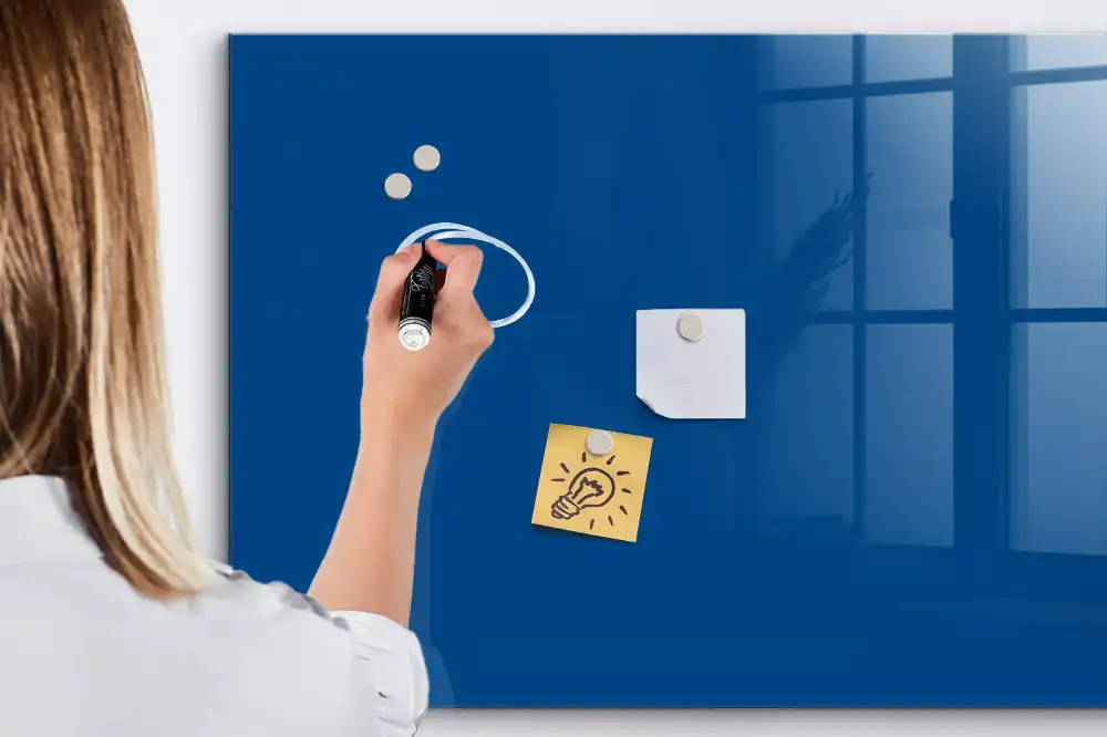 Tableau blanc magnétique effaçable à sec bleu