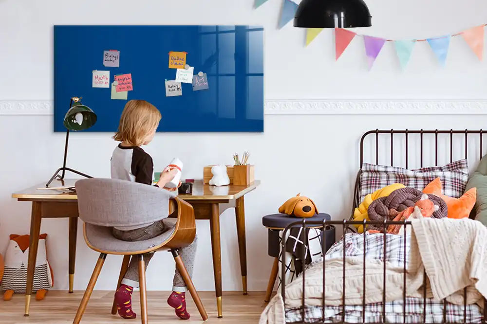 Tableau blanc magnétique effaçable à sec bleu