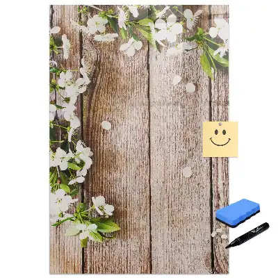 Tableau magnétique effaçable à motif de fleurs sur fond effet bois