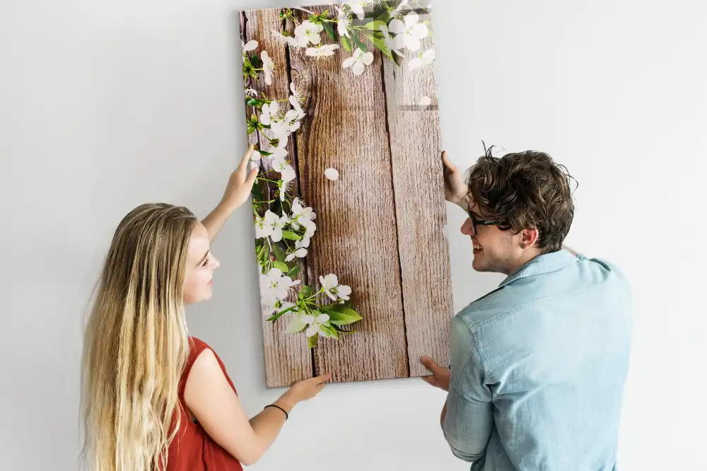Tableau magnétique effaçable à motif de fleurs sur fond effet bois