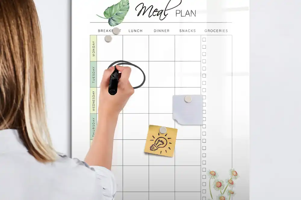 Tableau blanc magnétique effaçable à sec pour planning de déjeuner