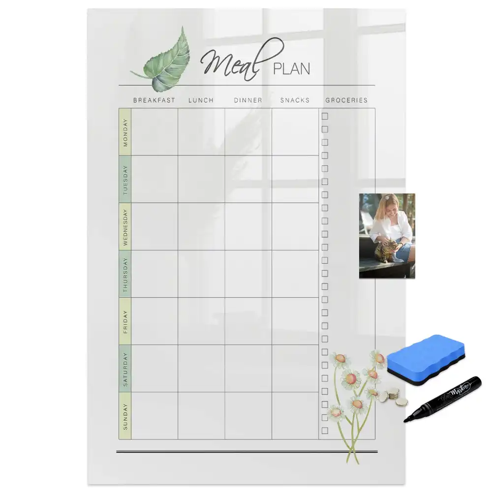 Tableau blanc magnétique effaçable à sec pour planning de déjeuner