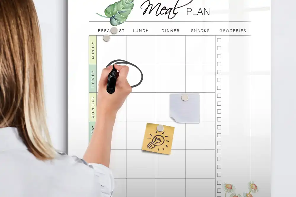 Tableau blanc magnétique effaçable à sec pour planning de déjeuner