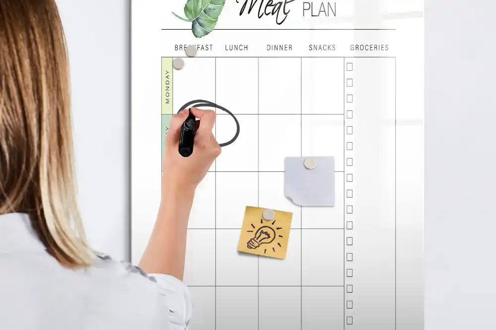 Tableau blanc magnétique effaçable à sec pour planning de déjeuner