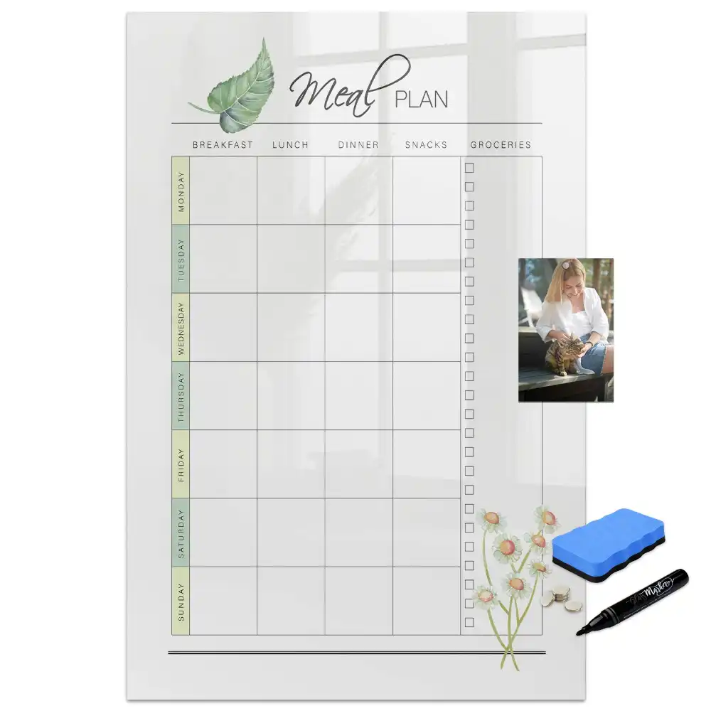 Tableau blanc magnétique effaçable à sec pour planning de déjeuner