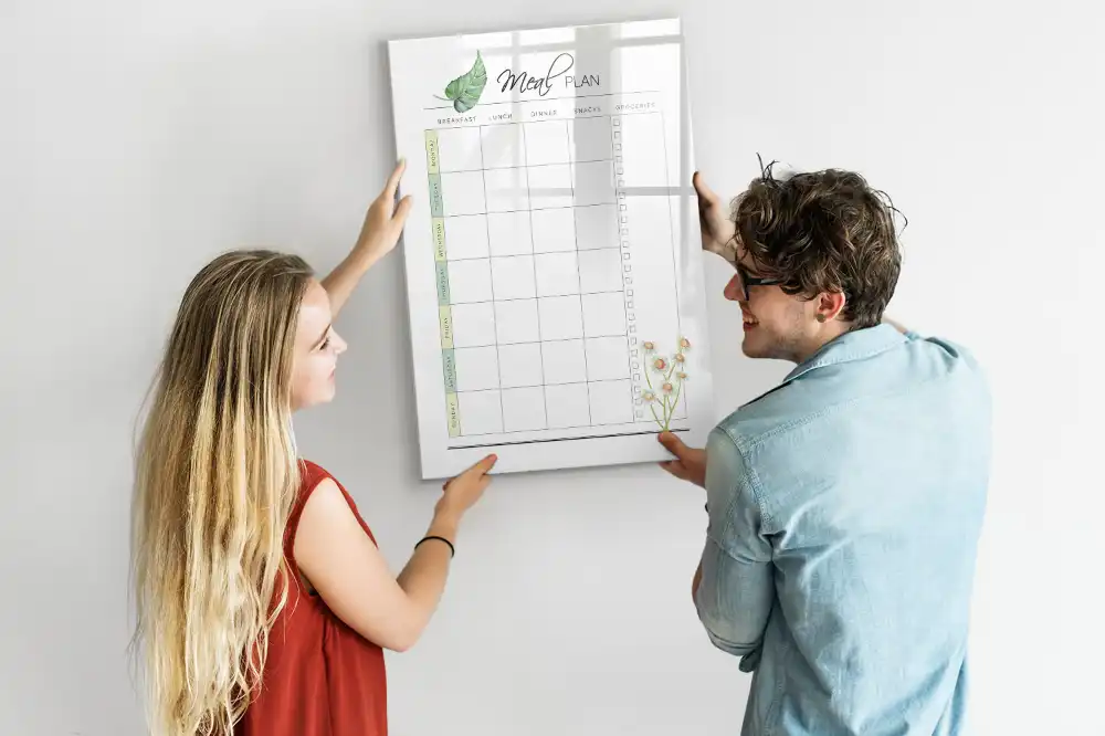 Tableau blanc magnétique effaçable à sec pour planning de déjeuner