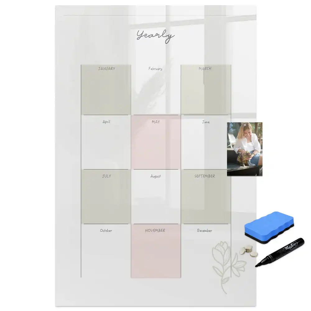 Tableau blanc magnétique effaçable à sec pour le suivi de l'année