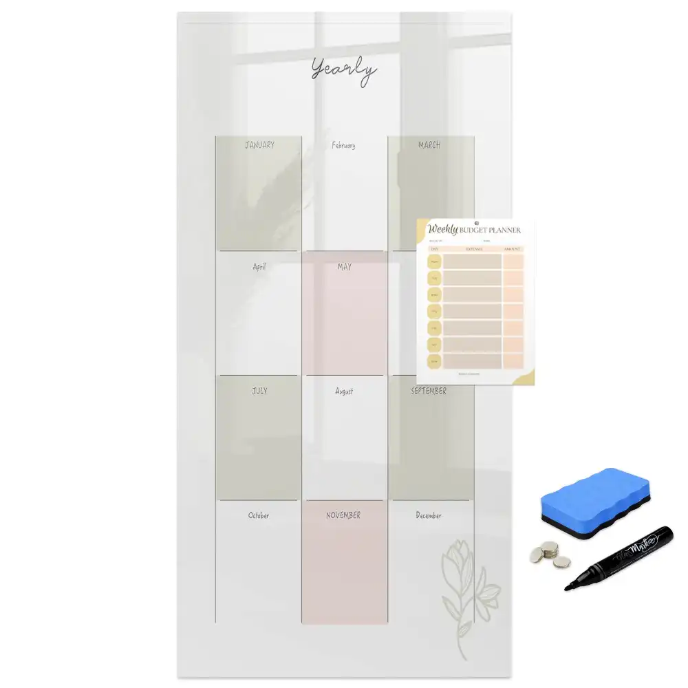 Tableau blanc magnétique effaçable à sec pour le suivi de l'année