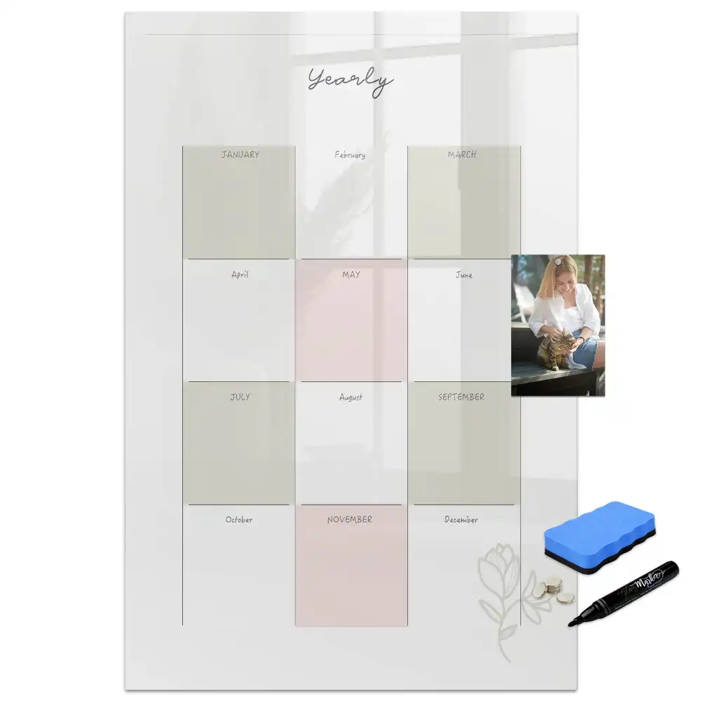 Tableau blanc magnétique effaçable à sec pour le suivi de l'année