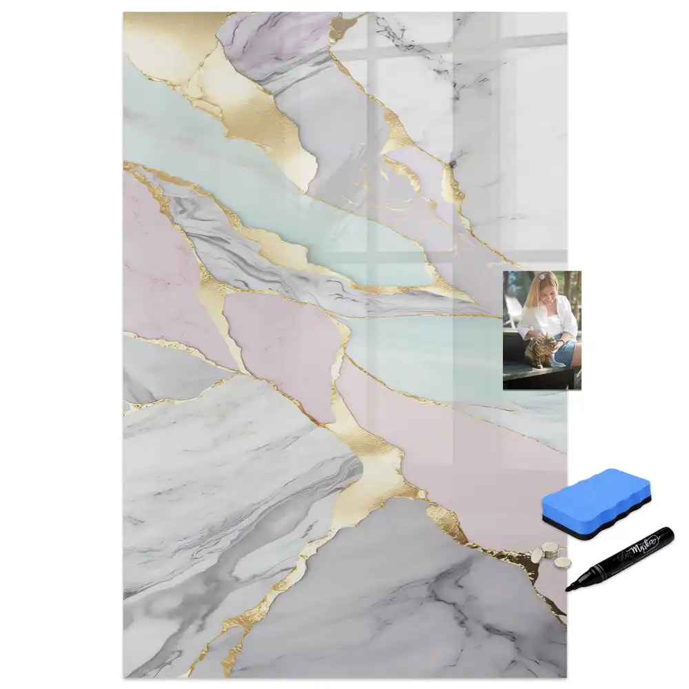 Tableau blanc magnétique effaçable à sec avec motif marbre décoratif
