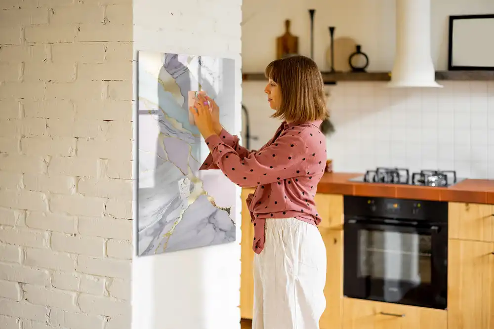 Tableau blanc magnétique effaçable à sec avec motif marbre décoratif