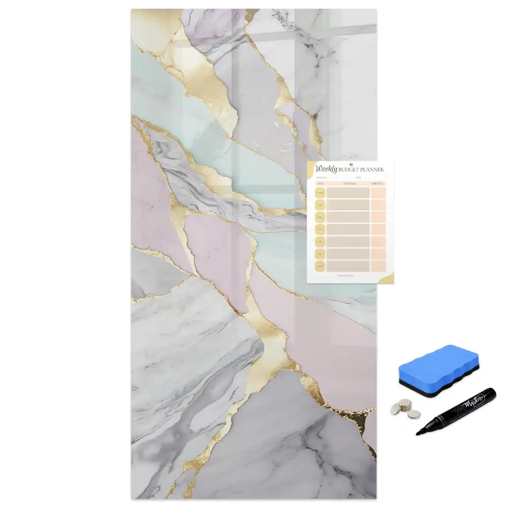 Tableau blanc magnétique effaçable à sec avec motif marbre décoratif