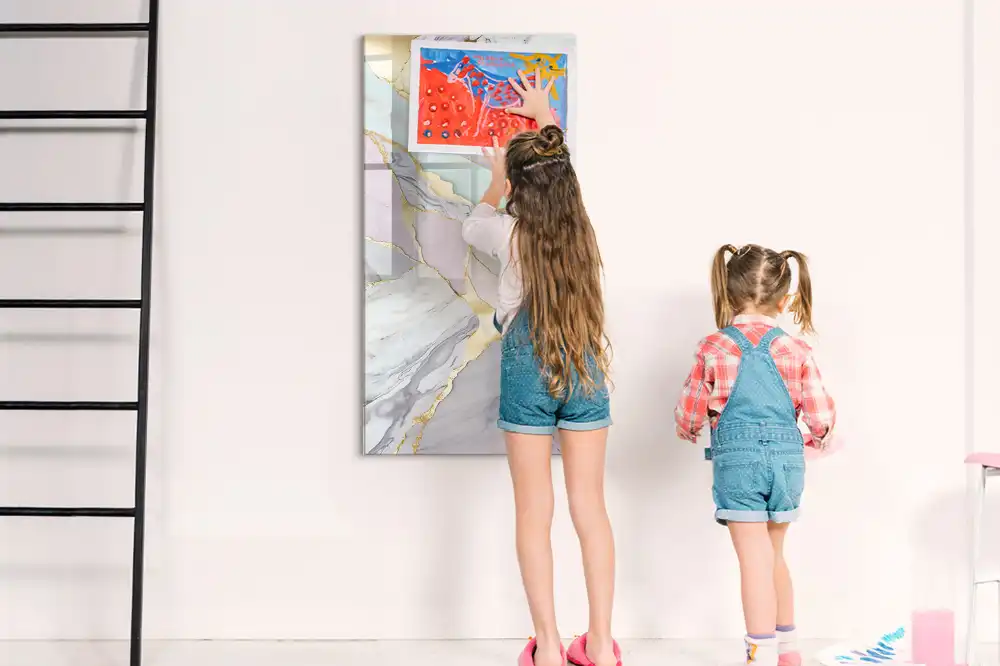 Tableau blanc magnétique effaçable à sec avec motif marbre décoratif