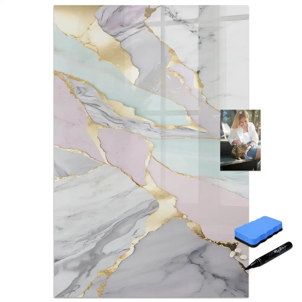 Tableau blanc magnétique effaçable à sec avec motif marbre décoratif