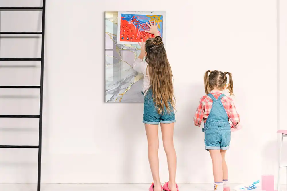 Tableau blanc magnétique effaçable à sec avec motif marbre décoratif