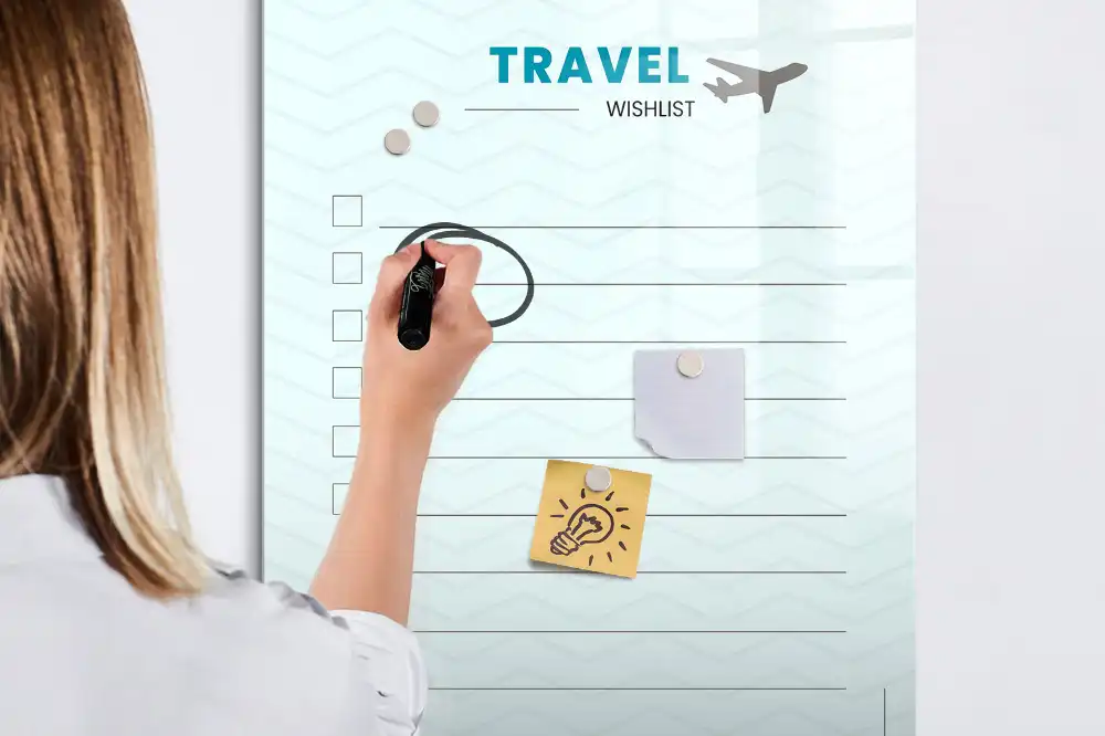 Tableau magnétique effaçable pour planification de voyage
