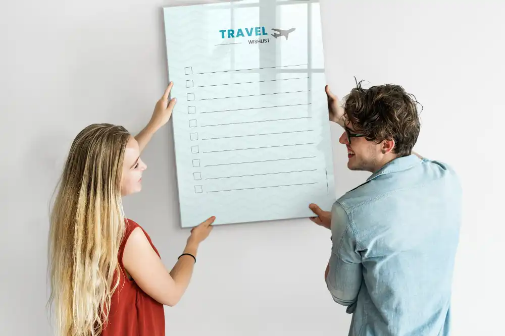 Tableau magnétique effaçable pour planification de voyage