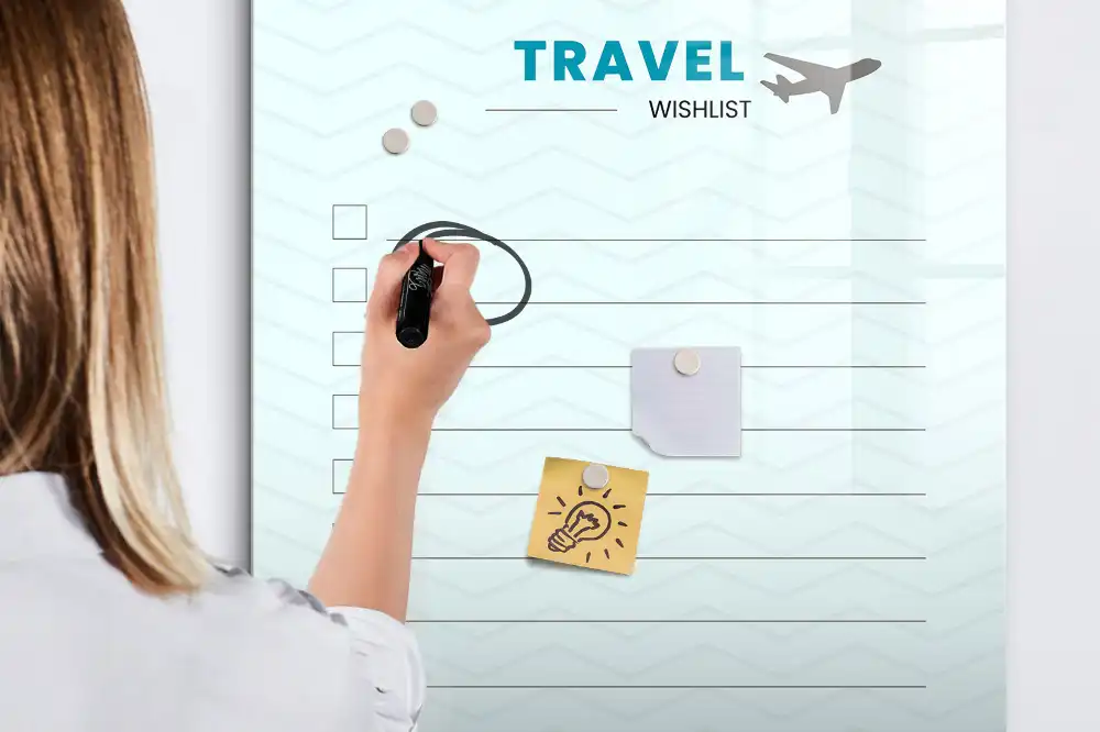 Tableau magnétique effaçable pour planification de voyage