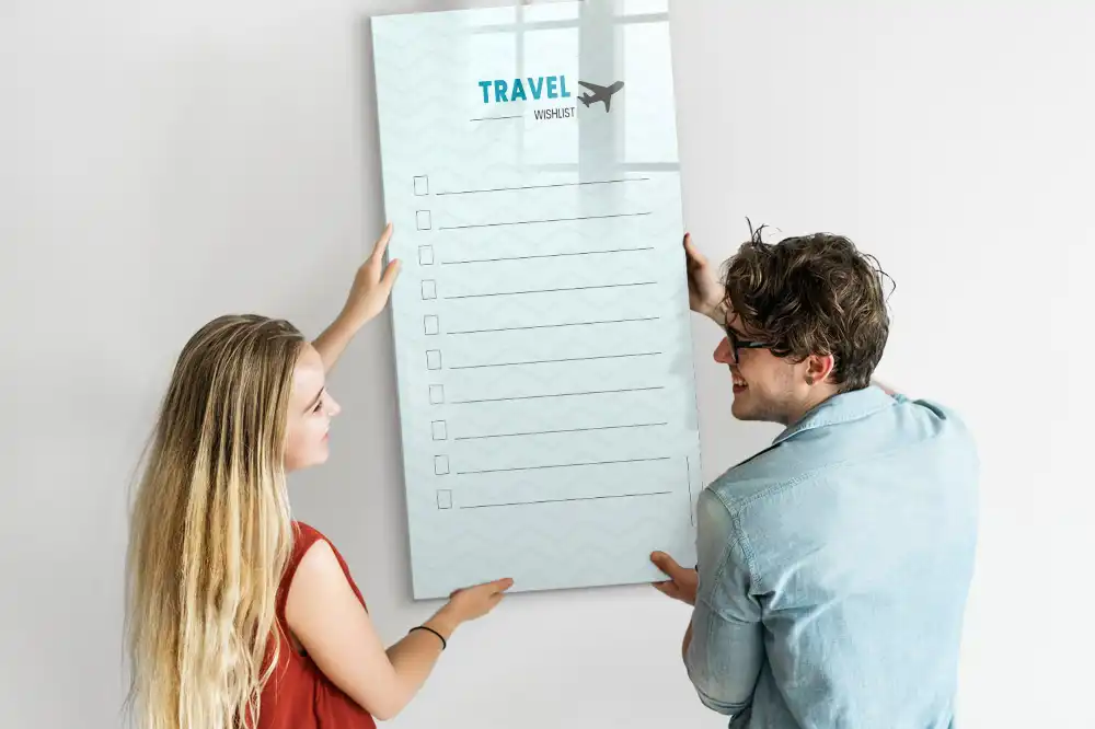 Tableau magnétique effaçable pour planification de voyage