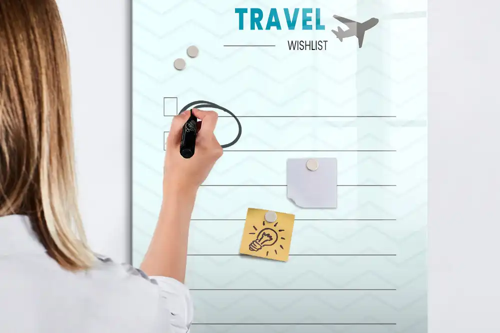 Tableau magnétique effaçable pour planification de voyage