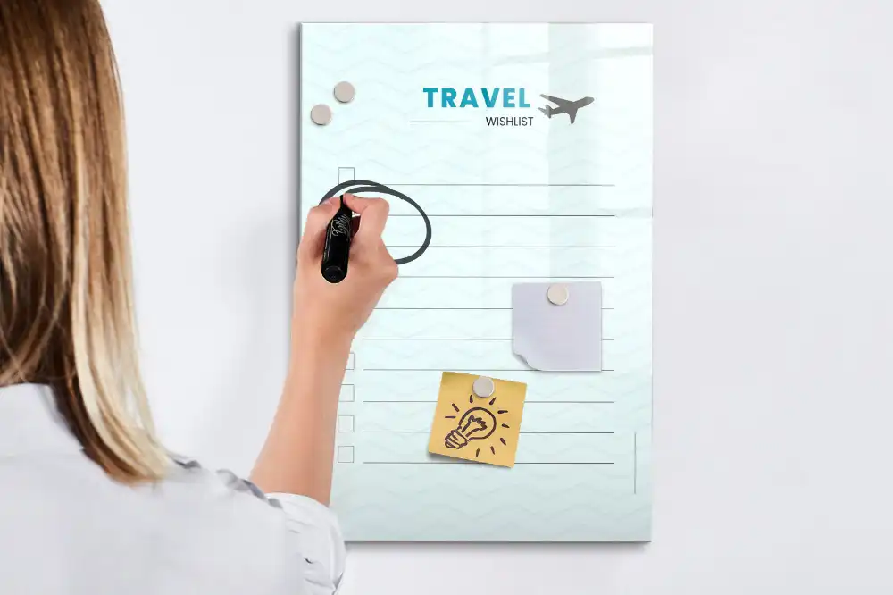 Tableau magnétique effaçable pour planification de voyage