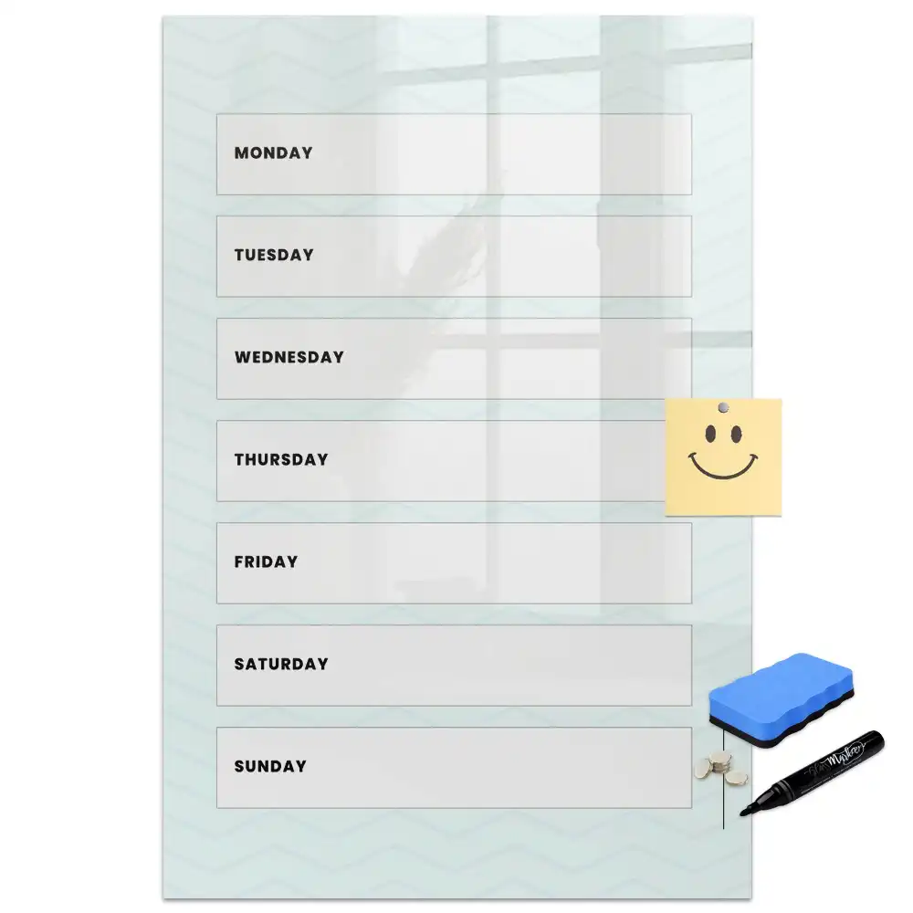 Tableau blanc magnétique effaçable à sec avec planning hebdomadaire