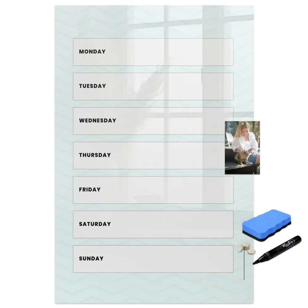 Tableau blanc magnétique effaçable à sec avec planning hebdomadaire