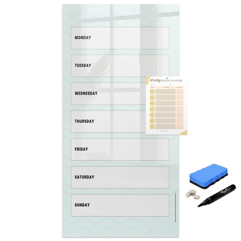 Tableau blanc magnétique effaçable à sec avec planning hebdomadaire