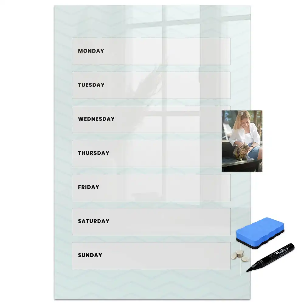 Tableau blanc magnétique effaçable à sec avec planning hebdomadaire