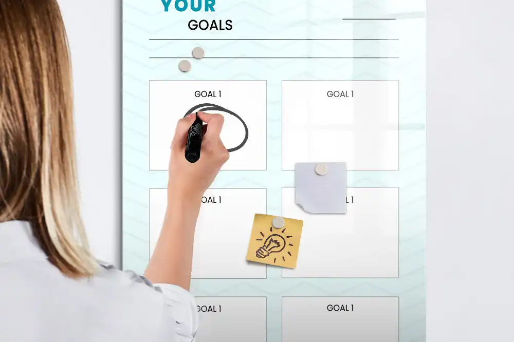 Tableau magnétique avec feutre pour fixation d'objectifs