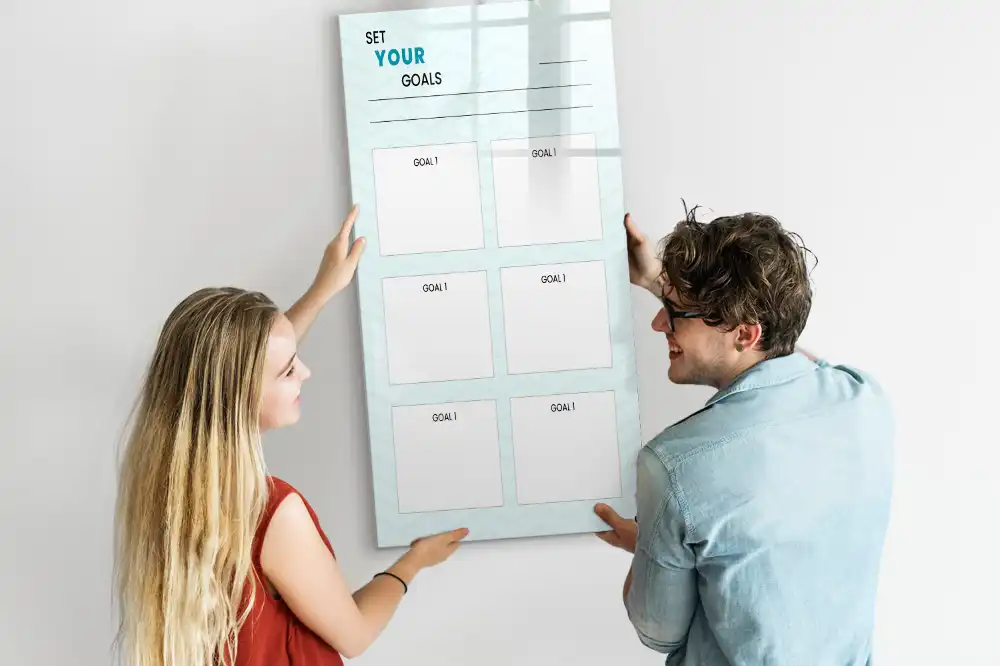Tableau magnétique avec feutre pour fixation d'objectifs