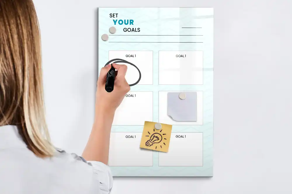 Tableau magnétique avec feutre pour fixation d'objectifs