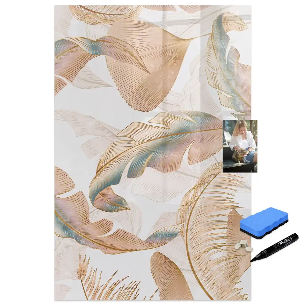Tableau blanc magnétique effaçable à sec motif plumes d'oiseau