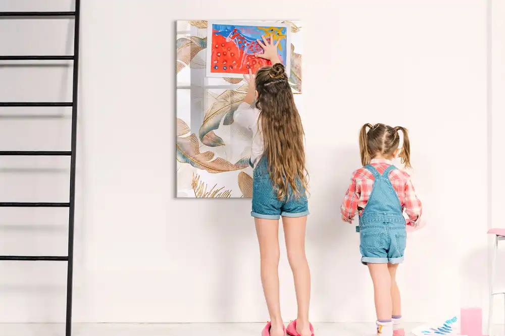 Tableau blanc magnétique effaçable à sec motif plumes d'oiseau