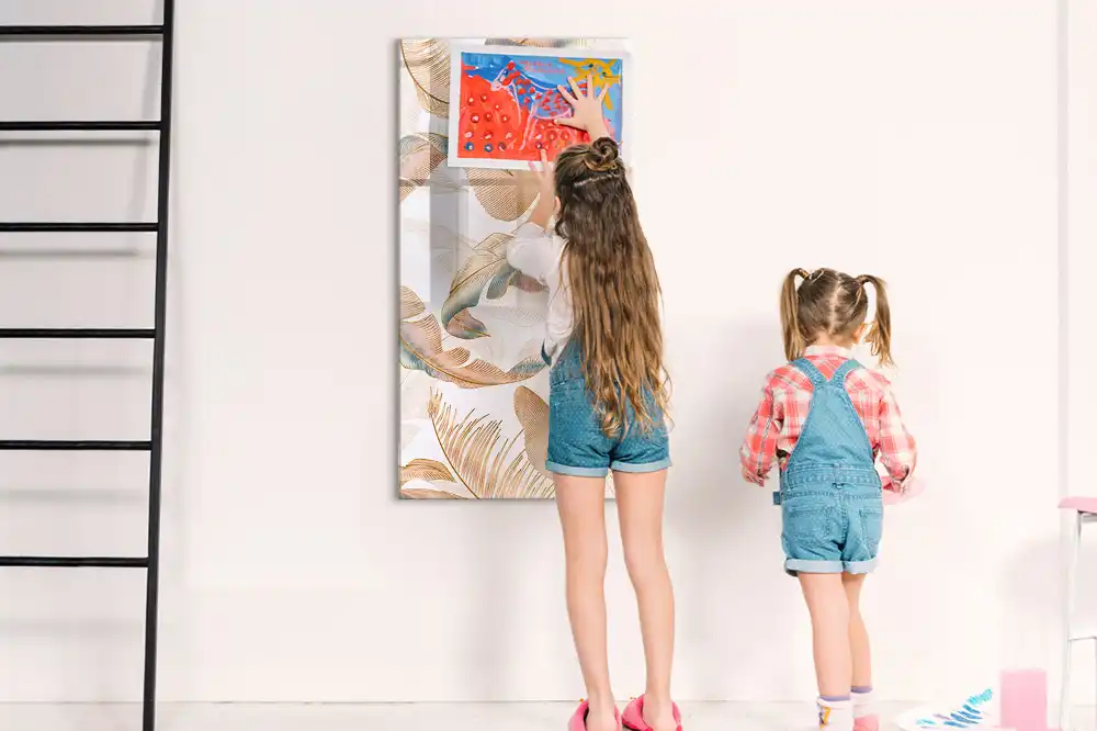 Tableau blanc magnétique effaçable à sec motif plumes d'oiseau