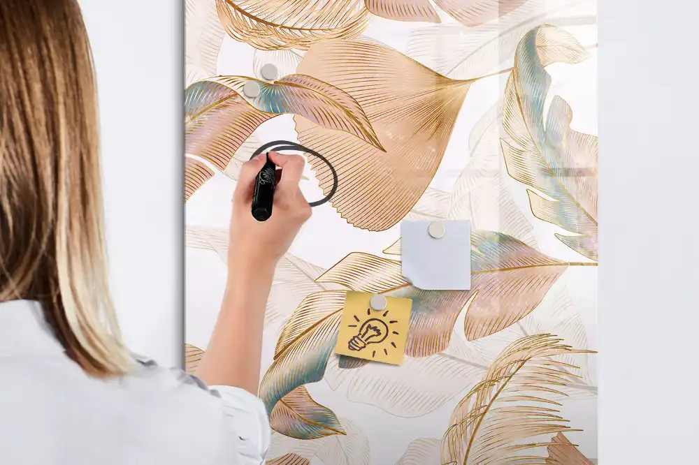 Tableau blanc magnétique effaçable à sec motif plumes d'oiseau