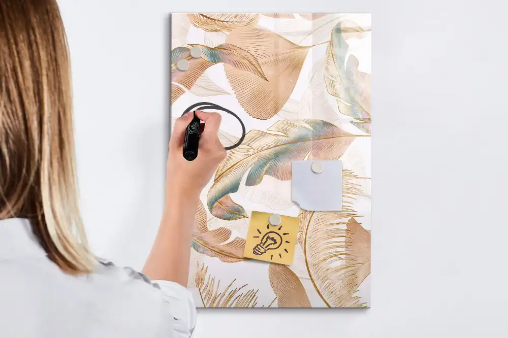 Tableau blanc magnétique effaçable à sec motif plumes d'oiseau