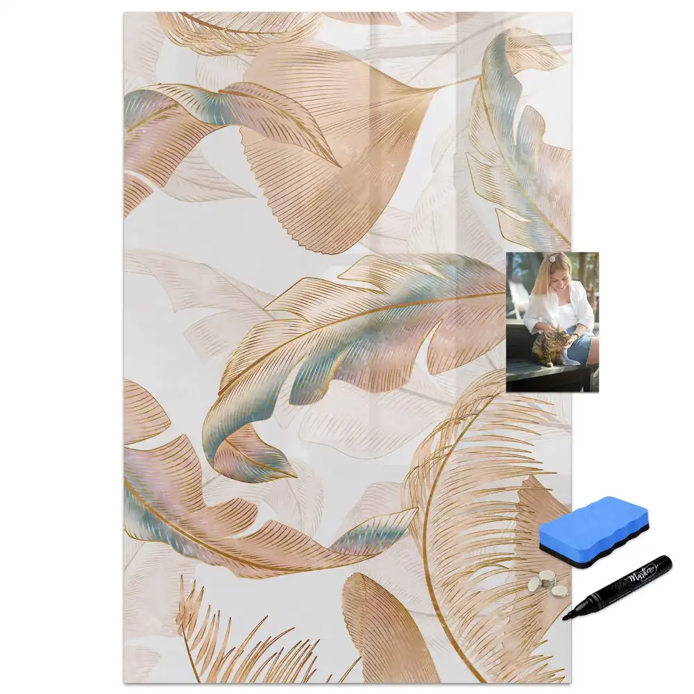 Tableau blanc magnétique effaçable à sec motif plumes d'oiseau