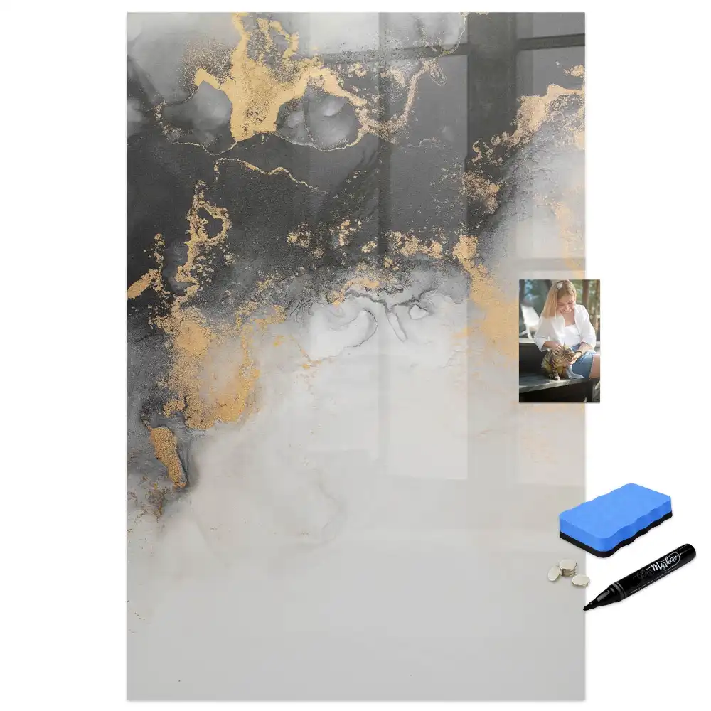 Tableau magnétique en verre avec motif abstrait effet marbre et feutre inclus