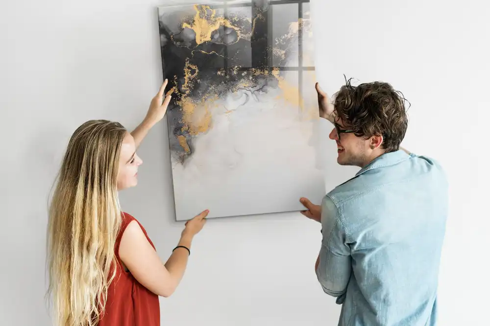Tableau magnétique en verre avec motif abstrait effet marbre et feutre inclus