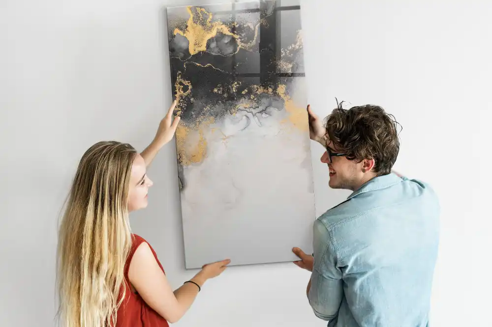 Tableau magnétique en verre avec motif abstrait effet marbre et feutre inclus
