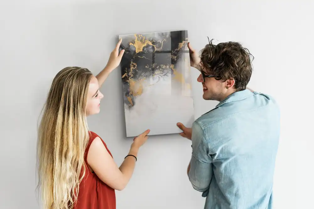 Tableau magnétique en verre avec motif abstrait effet marbre et feutre inclus