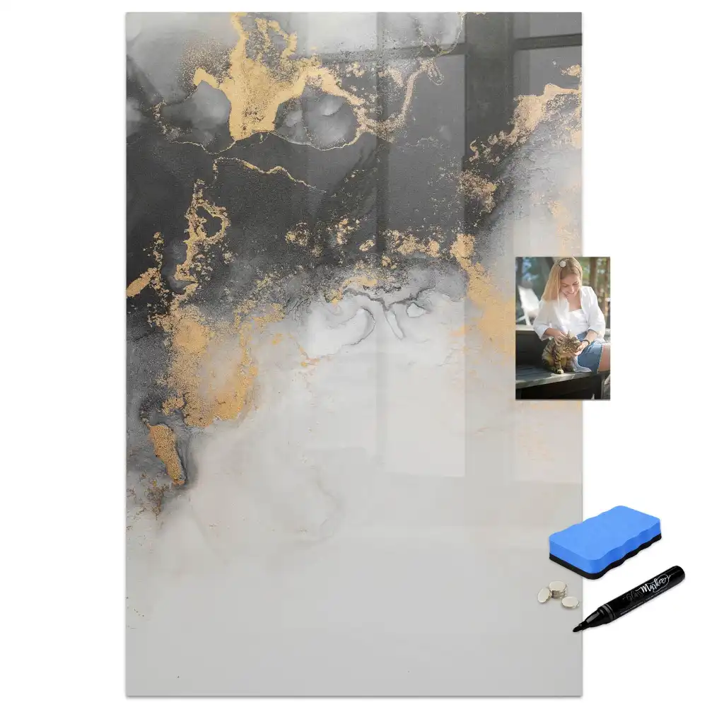 Tableau magnétique en verre avec motif abstrait effet marbre et feutre inclus
