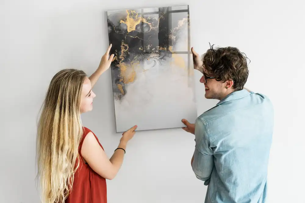 Tableau magnétique en verre avec motif abstrait effet marbre et feutre inclus