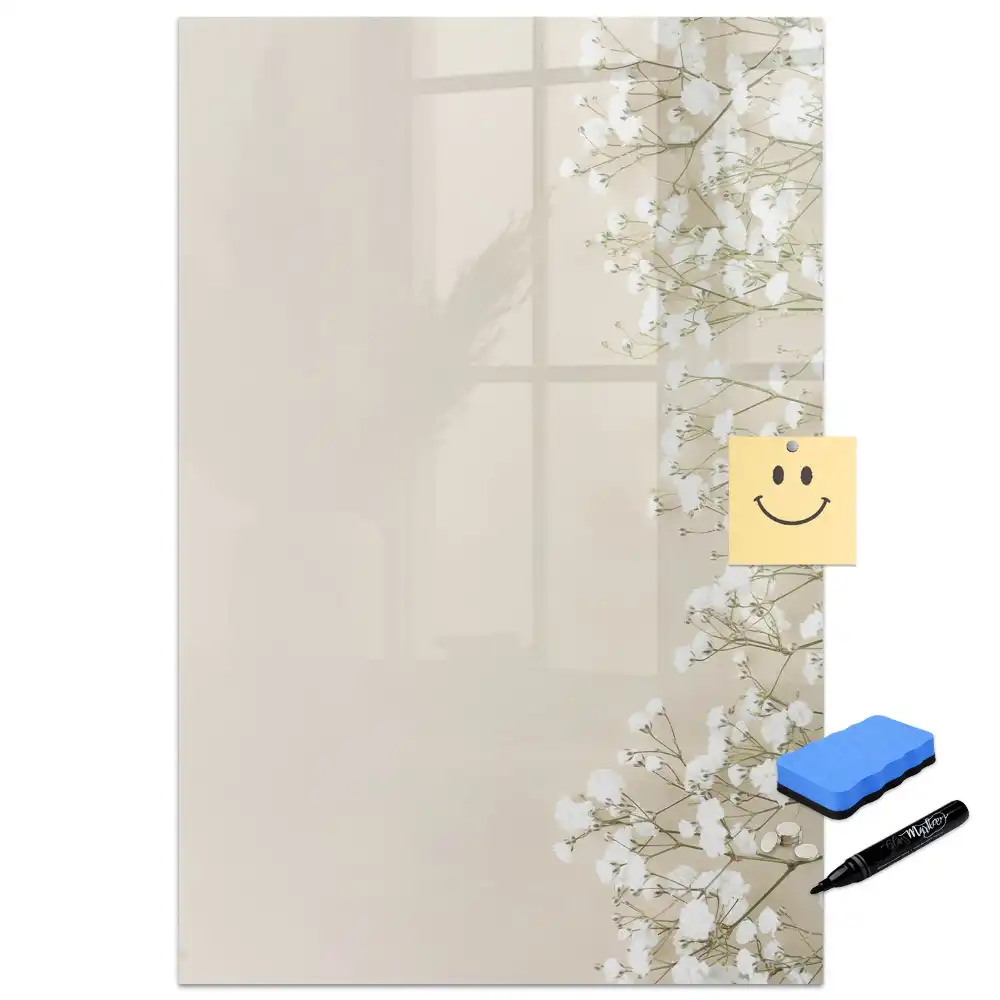 Tableau blanc magnétique effaçable à sec motif fleurs éthérées