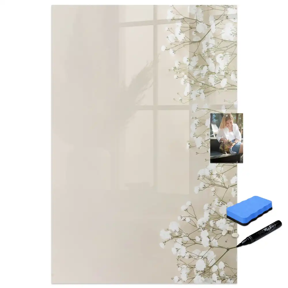 Tableau blanc magnétique effaçable à sec motif fleurs éthérées