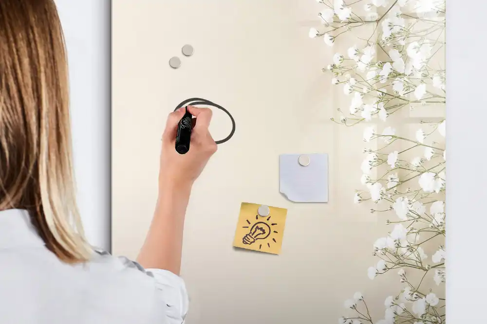 Tableau blanc magnétique effaçable à sec motif fleurs éthérées
