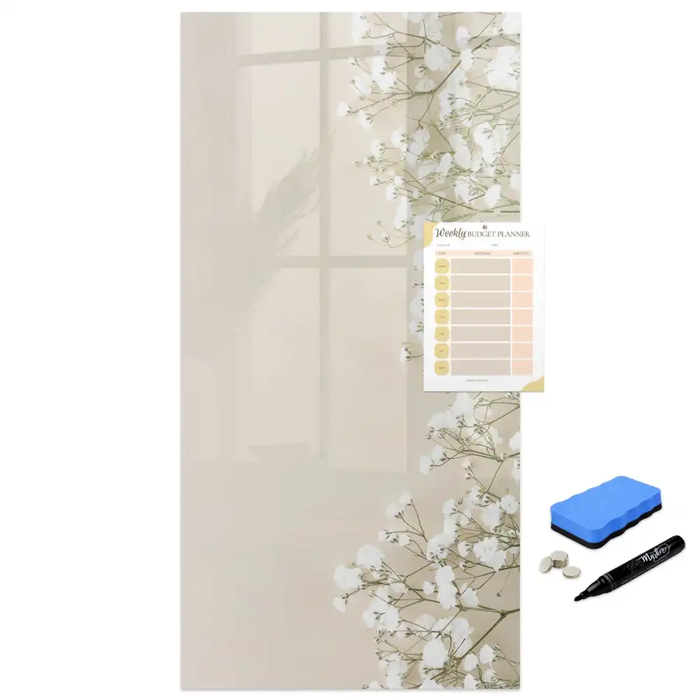 Tableau blanc magnétique effaçable à sec motif fleurs éthérées
