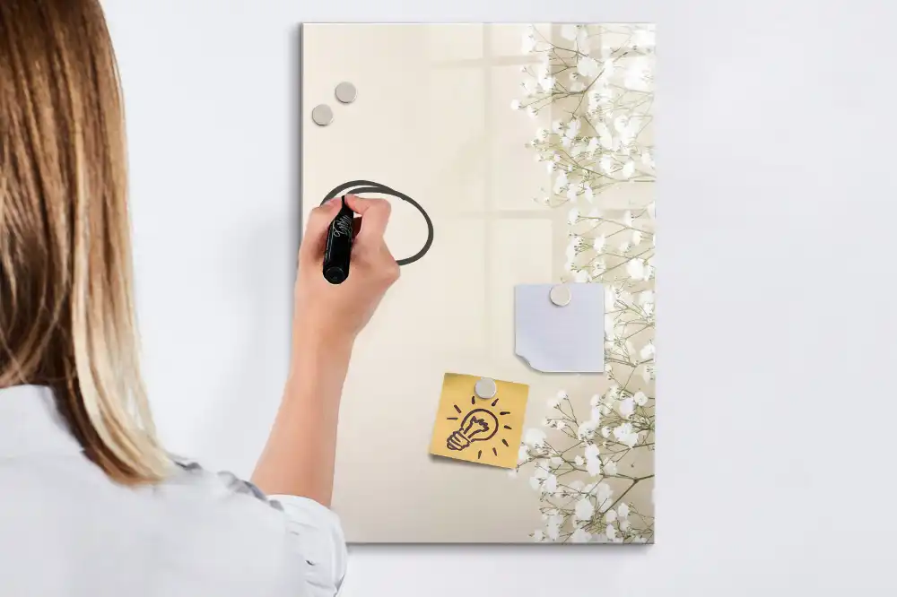 Tableau blanc magnétique effaçable à sec motif fleurs éthérées