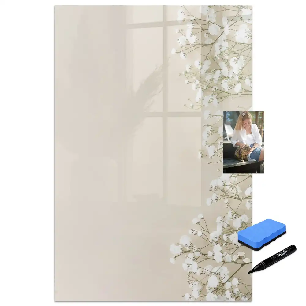 Tableau blanc magnétique effaçable à sec motif fleurs éthérées